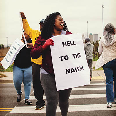 Protestors at site of proposed Dollar General on March 25