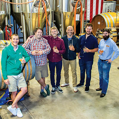 Zach Prichard, president of Krebs Brewing Co.; Chase Healey and Colin Healey, founders of Prairie Artisan Ales; Ryan Stack, Prairie Brewpub operating partner; Wes Morrison, Prairie Artisan Ales sales director; Josh Royal, partner of Prairie Brewpub