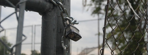 The gates at B.C. Franklin Park are shuttered while plans are made for the park’s future // Photo by Matt Cauthron