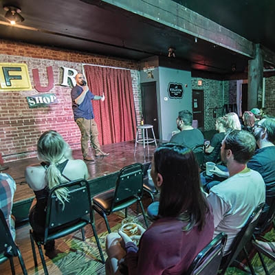 Andrew Deacon, host of The Fur Shop’s weekly open mic