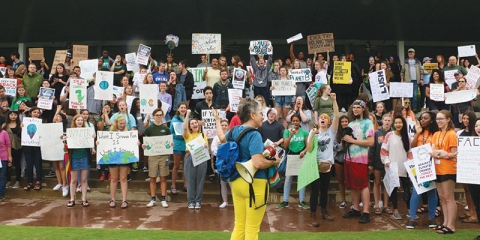 Hundreds of young people turned out for the 
Global Climate Strike at Guthrie Green on Sept. 20. 
