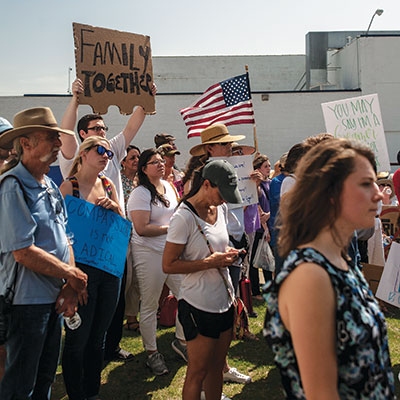 Hundreds protest immigrant detention at David L. Moss Criminal Justice Center in Tulsa on June 30, 2018.  