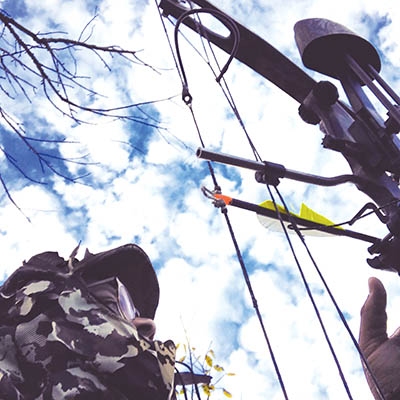 Sterlin Harjo hunting deer with a compound bow near Holdenville