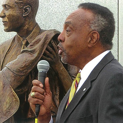 Clifton Taulbert speaking at the John Hope Franklin Reconciliation Park during the Unity March