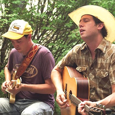 Jacob Tovar (right) and Seth Lee Jones in the Courtyard