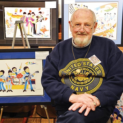 Legendary animator Ron Campbell with his artwork from “The Yellow Submarine” and the Beatles Saturday morning cartoon.