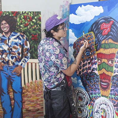 Eliseo Casiano at work in his former Baton Rouge studio