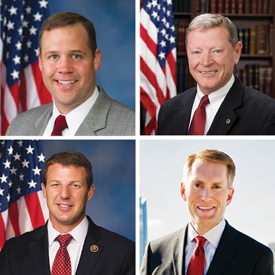 Clockwise from top left: Representative Jim Bridenstine, Senator Jim Inhofe, Senator James Lankford, Representative Markwayne Mullin